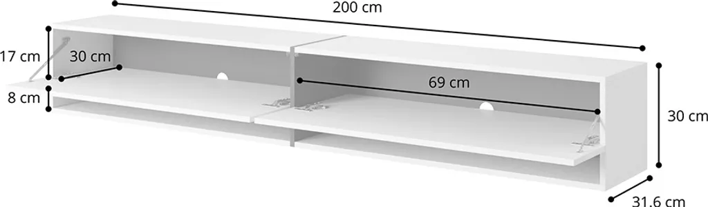 Meuble TV Mirrgo 200 cm blanc avec inserts graphite effet bicolore - 8