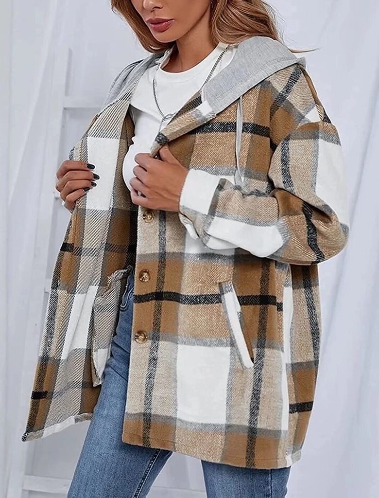 ASKSA Damen Karierte Kapuzen Warm Hemdjacke mit Kapuze Produktbild 3