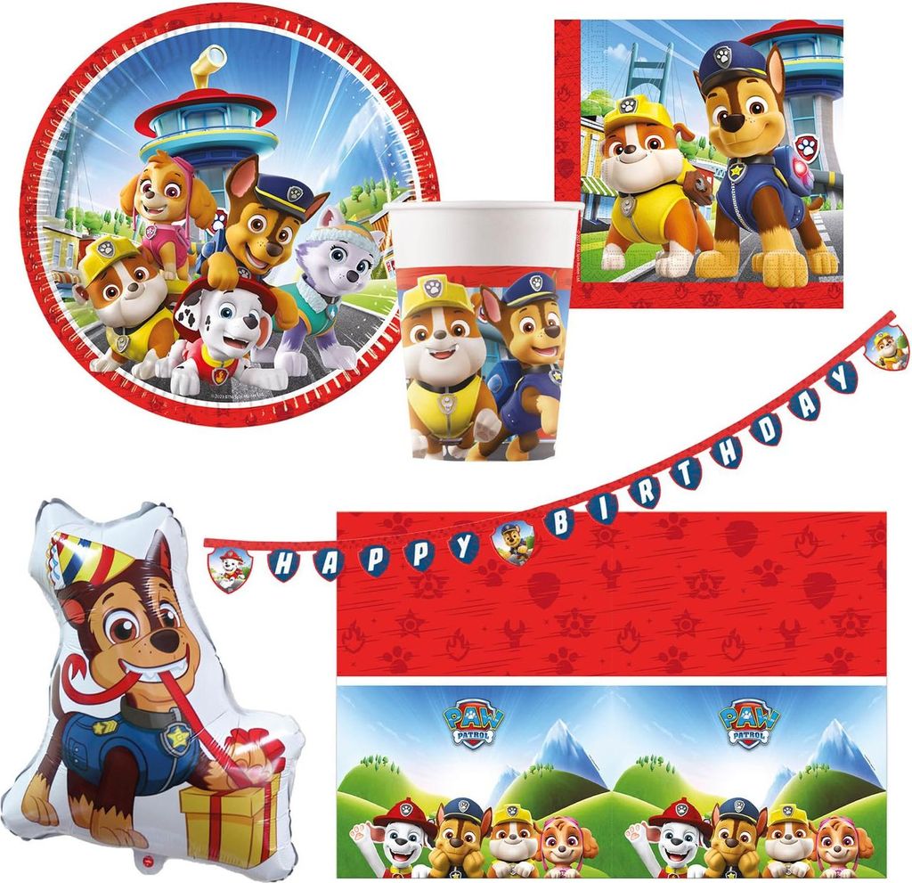 Procos - Paw Patrol Geburtstag Deko, 39-Teilig, Pappteller, Becher und Servietten für Kindergeburtstag, Partygeschirr