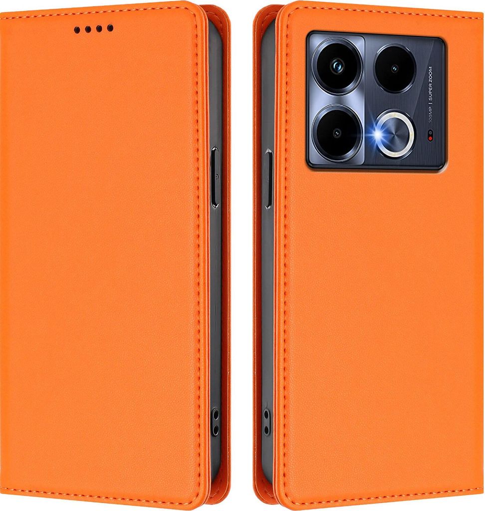 Handyhülle für Infinix Note 40 4G, Kunstleder Klapphülle Stoßfeste Magnetische Hülle mit Ständer Orange