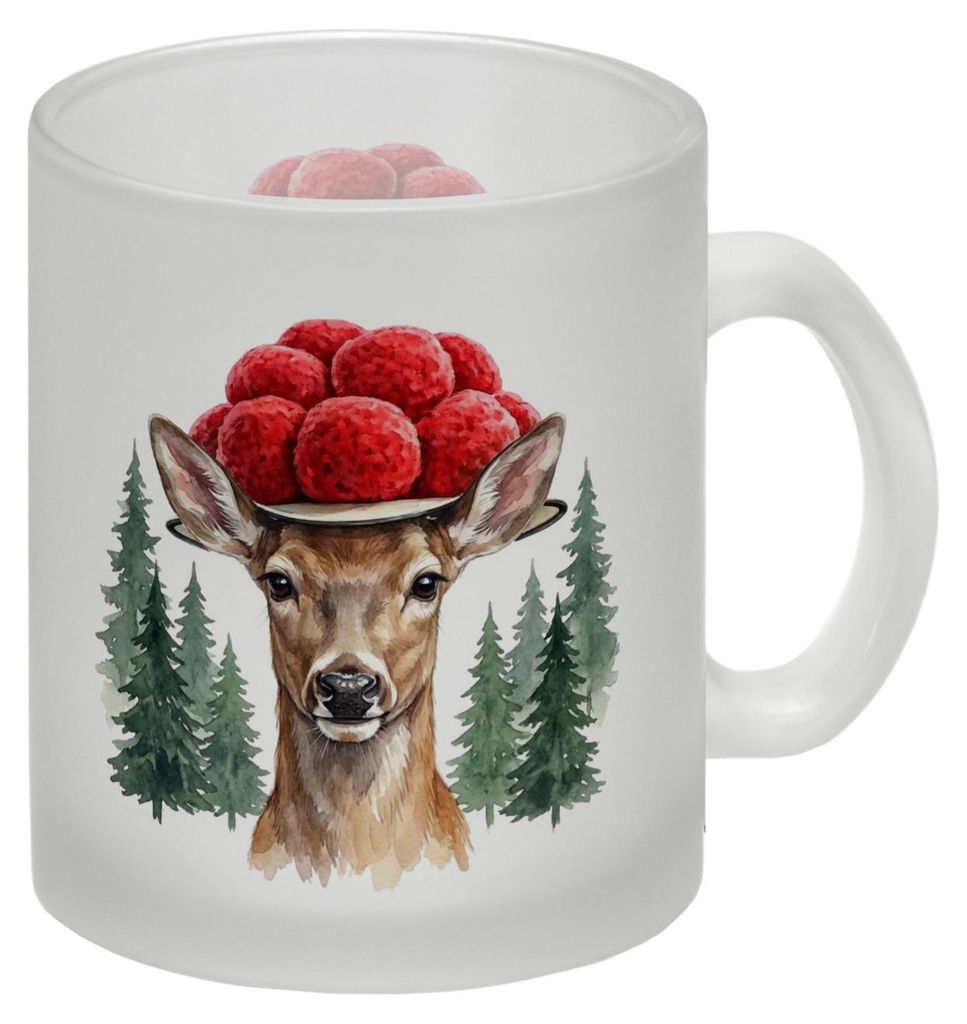 Reh mit Bollenhut Glas Tasse Schwarzwald Motiv