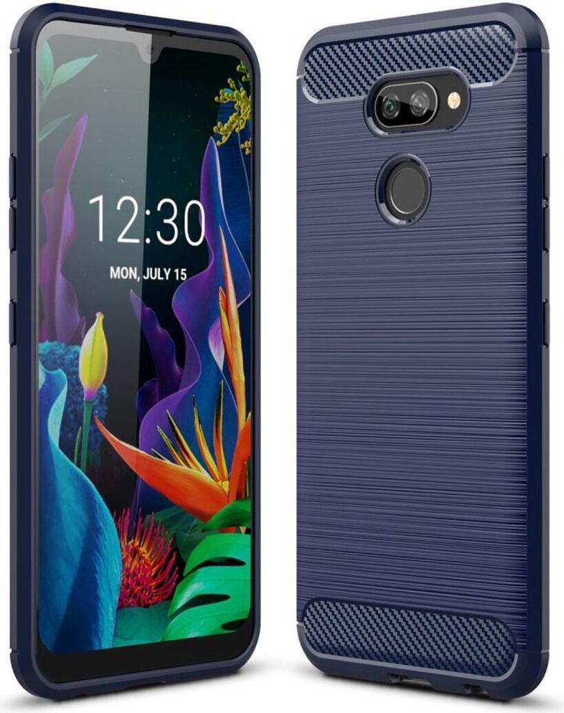 LG Case Handyhülle Cover TPU Case Schutzhülle Case Handy Bumper Carbon Optik Schale Etuis, Farbe:Blau, Modell wählen:LG K20 2019