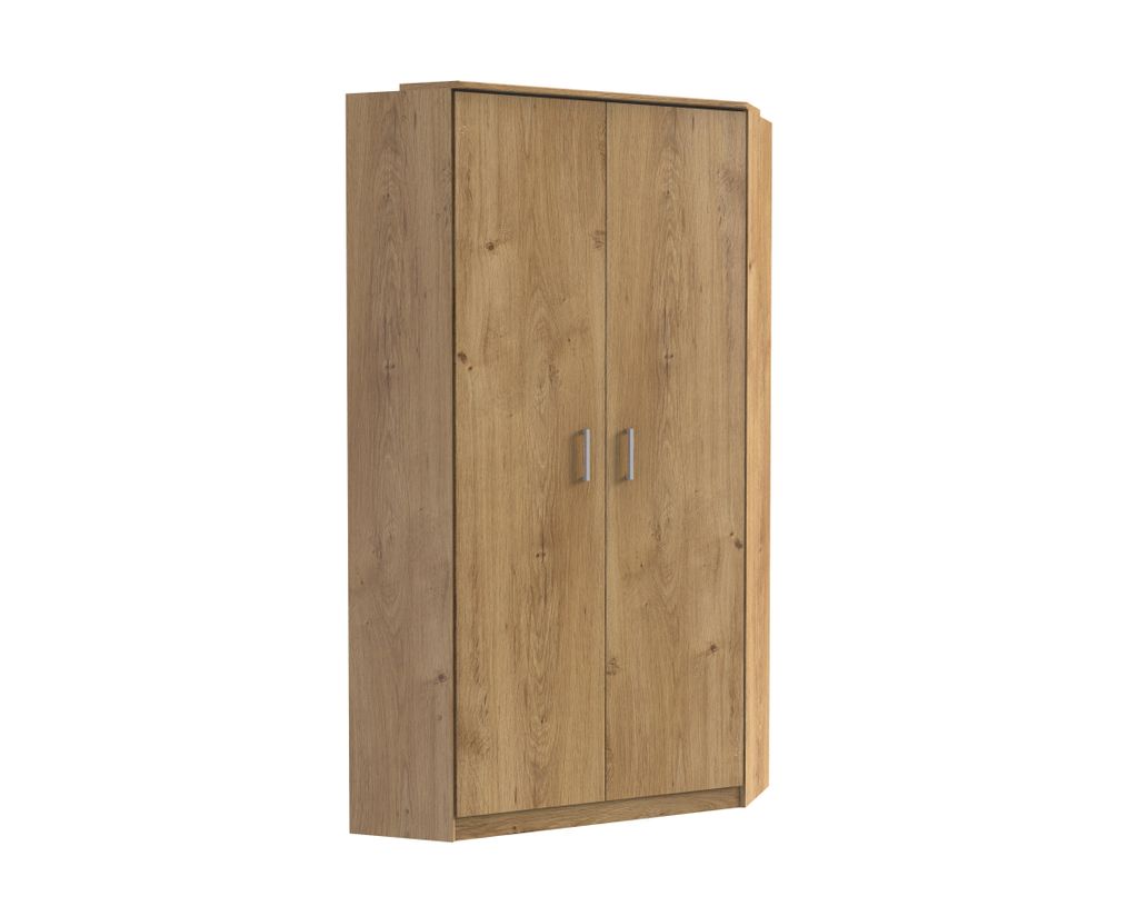 Kleiderschrank Click in Plankeneiche mit Weiß - Eckkleiderschrank ohne Spiegel