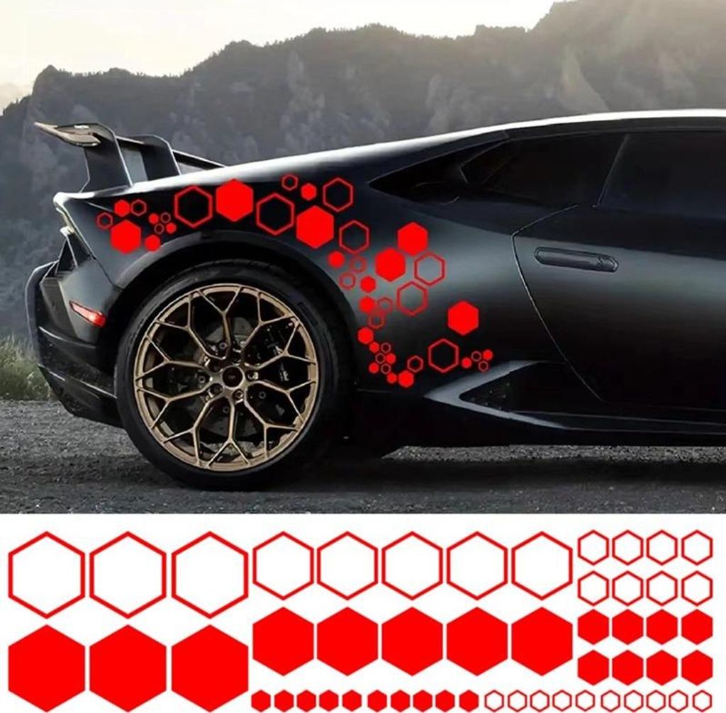 INF Honeycomb Hexagon Auto Aufkleber PVC, 77.7cm, 2er Set Rot