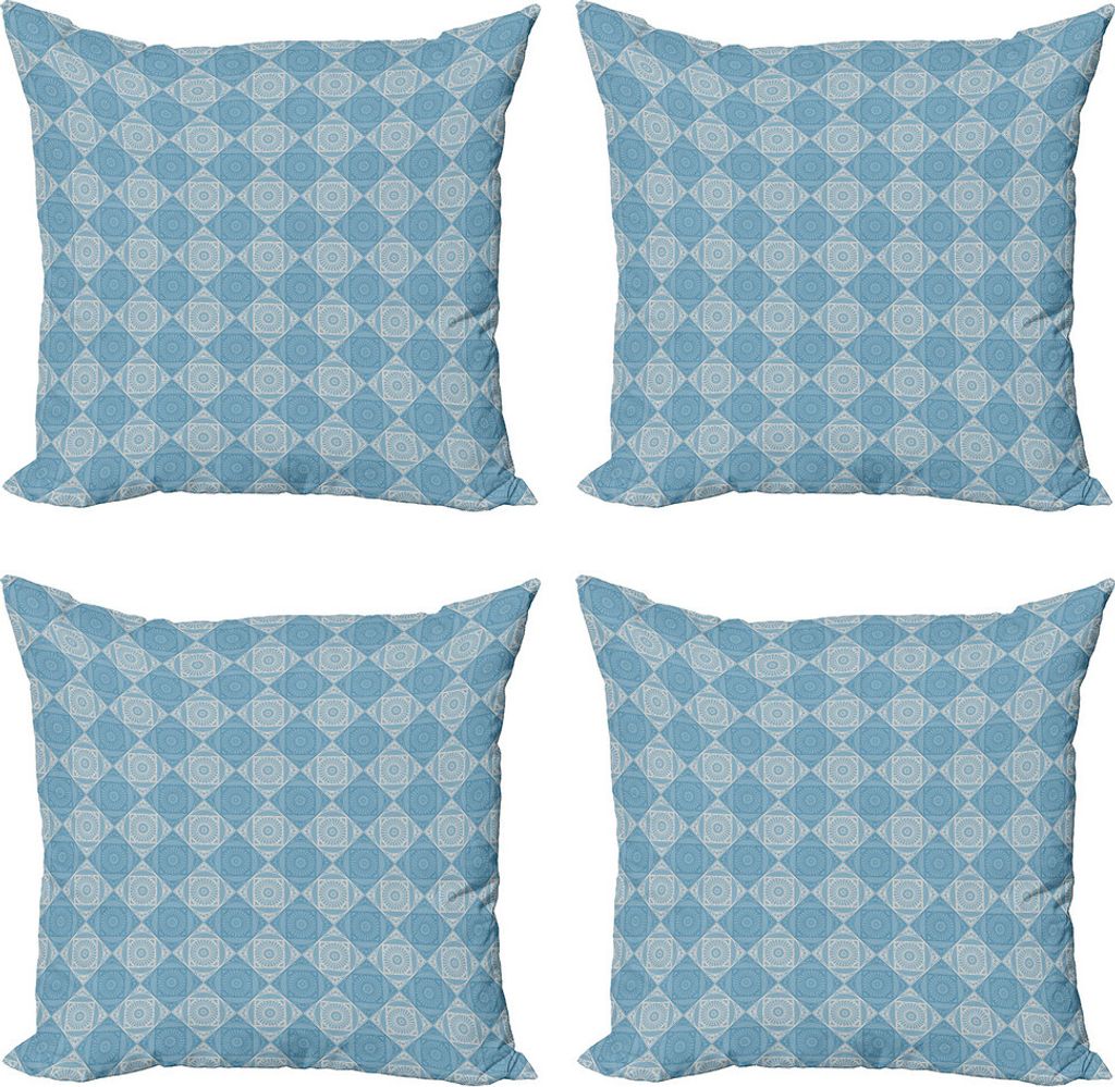 ABAKUHAUS Geometrisch Kissenbezug Set (4 Stück), ägyptische Formular, Moderner Doppelseitiger Digitaldruck, 50 cm x 50 cm, Teal und Blassgelb
