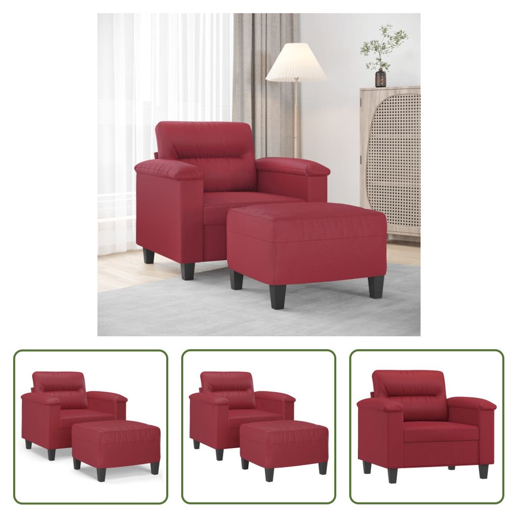 The Living Store Sessel mit Hocker Weinrot 60 cm Kunstleder