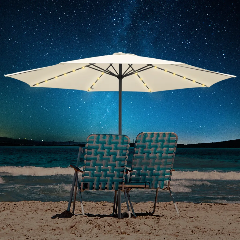 Blissun Ombrellone Rettangolare 3,4m Con Luci LED Solari – Perfetto Per Giardino, Terrazza E Piscina – Facile Da Inclinare E Aprire Con Manovella