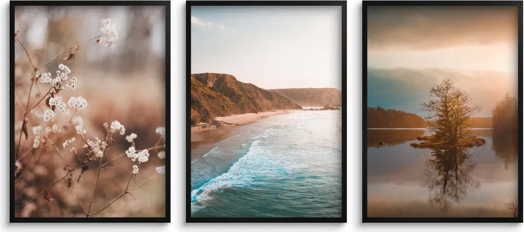 Set 3 Poster Boho 30x40 - Paesaggi Costa e Lago per Soggiorno Moderno