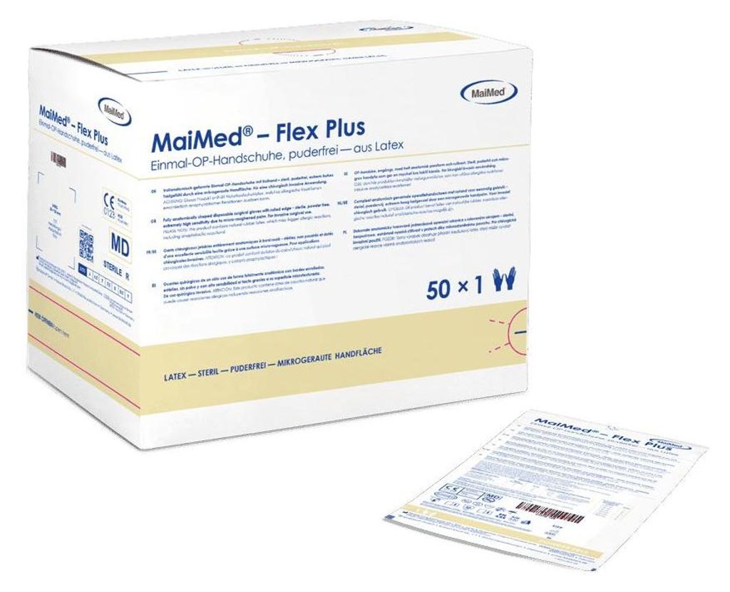 MaiMed-Flex Plus PF-steril Gr. 8 1/2, puderfrei Latex-OP-Handschuhe zu 50 Paar/Box | Box (50 Stück)