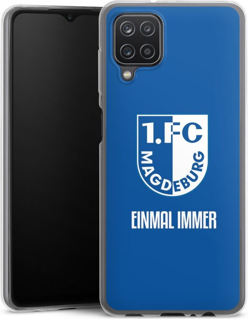 DeinDesign Slim Hülle für Samsung Galaxy A12 Silikon Case Ultra Dünn Handyhülle Offizielles Lizenzprodukt Wappen 1. FC Magdeburg