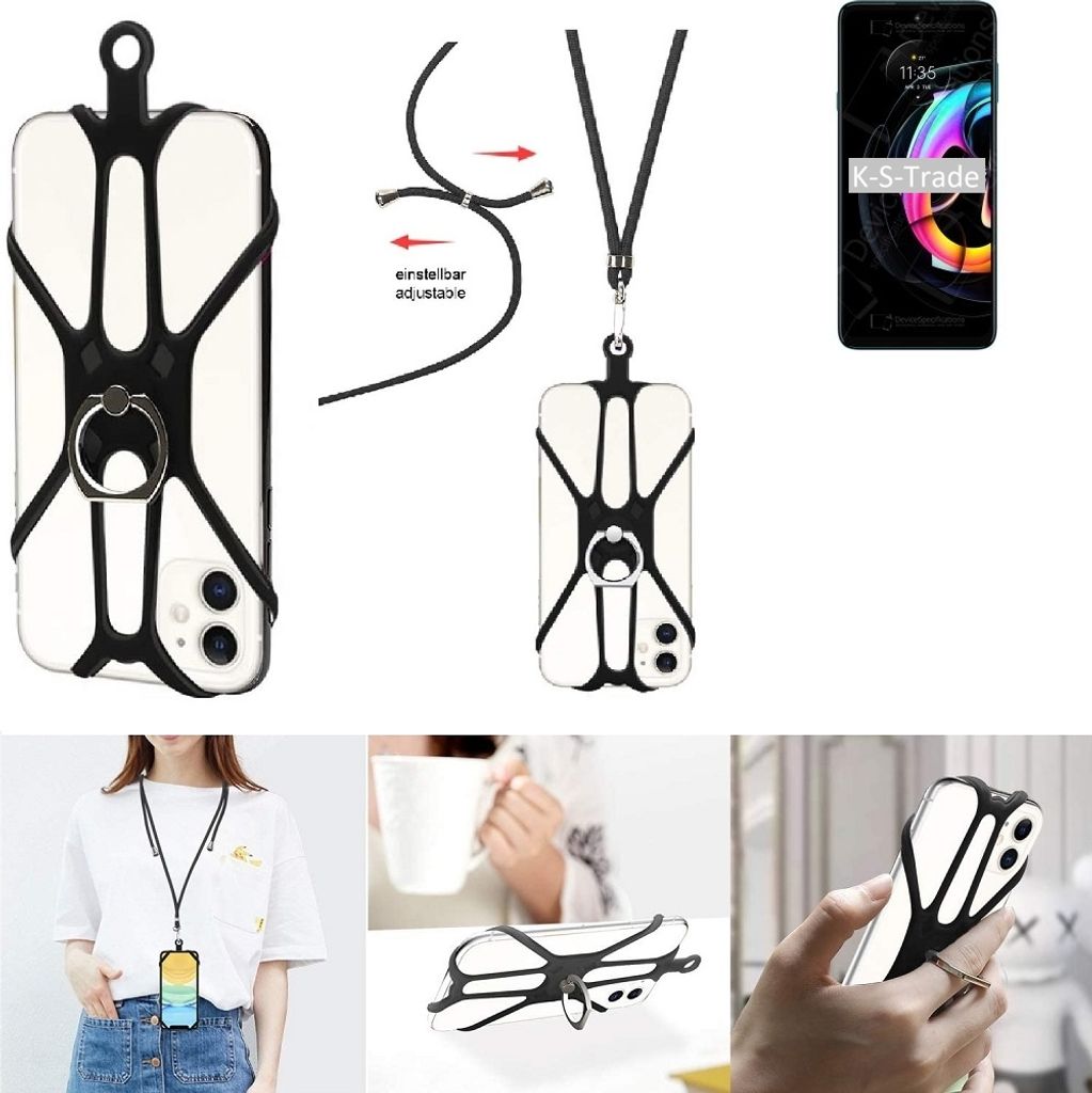 K-S-Trade 3in1 Handykette Handyband Handykordel Halsband Smartphone-Ring Handy-Ring kompatibel mit Motorola Edge 20 Fusion Fingerhalterung Handyring