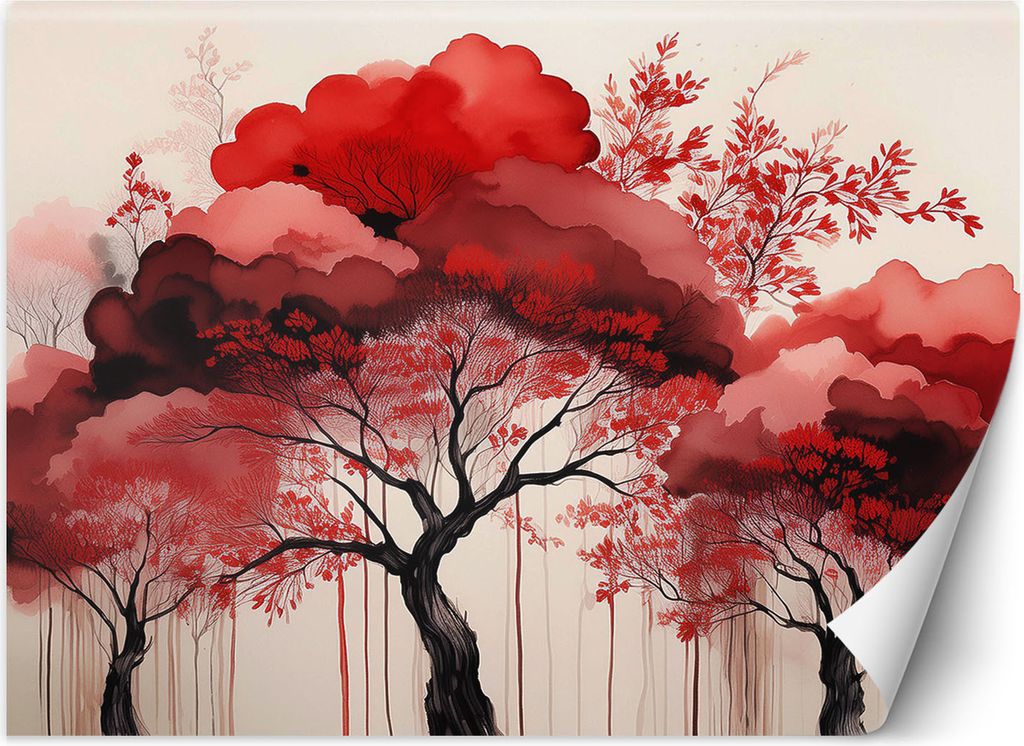 Vlies fototapete Rote Waldlandschaft Bäume 200x140 cm Feeby Rot inkl. Kleber einfache Montage