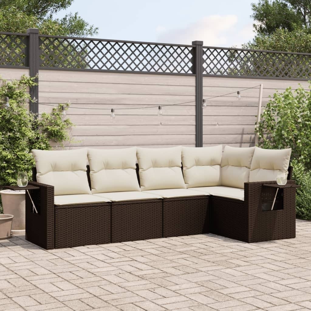 Maison Exclusive - 5-tlg. Garten-Sofagarnitur mit Kissen Braun Poly Rattan