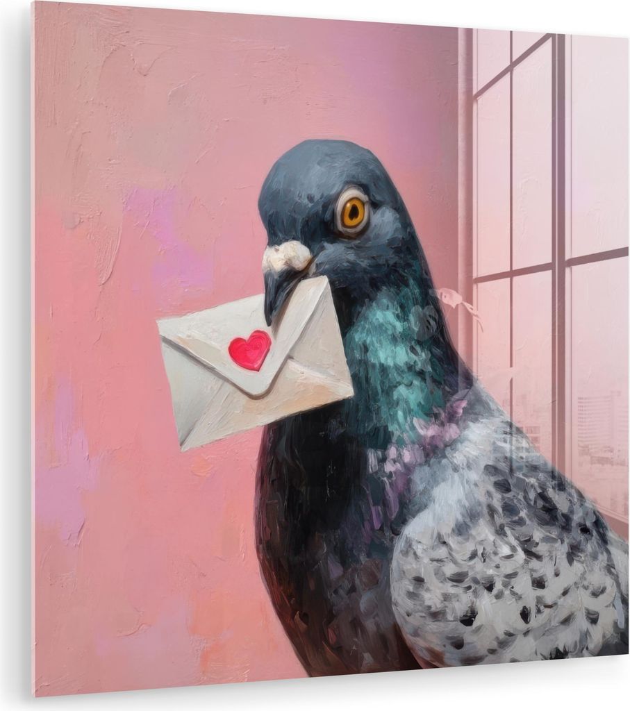 MuchoWow Glasbilder - Bilder auf Wandbild - Foto auf Glas Taube - Umschlag - Rosa - Nahaufnahme 20x20 cm Wanddekoration aus Glas - Acrylglasbild - ...