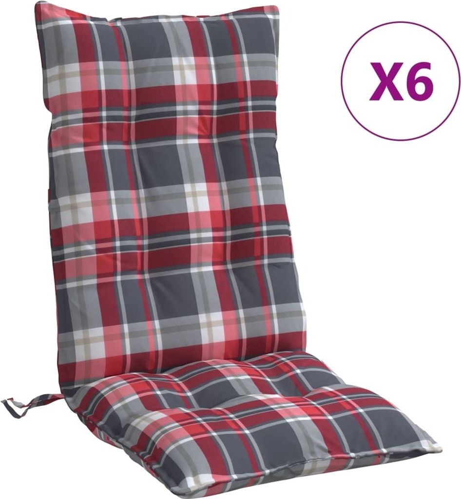 Hochlehner-Auflagen 6 Stk. Rotes Karomuster Oxford-Gewebe