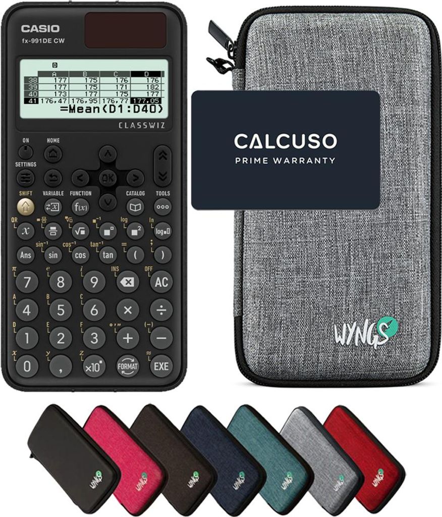 Casio fx-991DE CW ClassWiz inkl. WYNGS Schutztasche Hellgrau - Wissenschaftlicher Taschenrechner - Basic Set