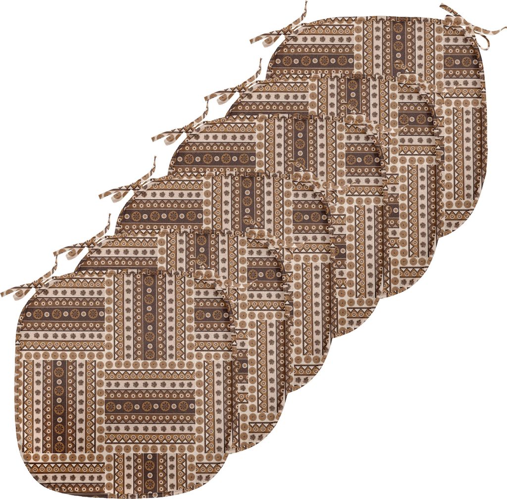 ABAKUHAUS traditionell Polster für Esszimmerstühle, geometrisch, Dekoratives wasserfestes Kissen mit Riemen für Küchensitze, 40 cm x 40 cm-6er ...