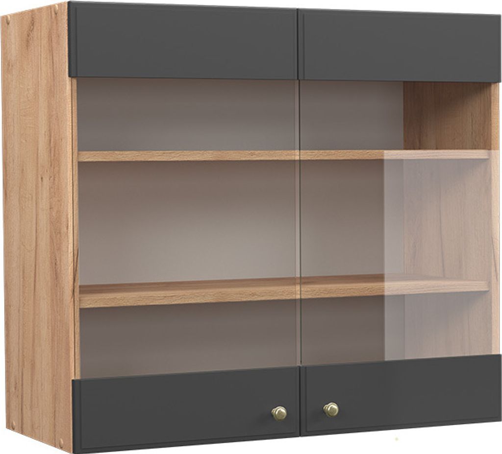 Küchenglasschrank Vicco Fame-Line Anthrazit-Gold 80 cm, Produktbild 