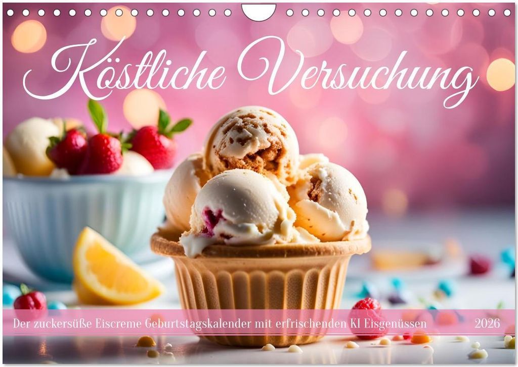 Köstliche Versuchung - Der zuckersüße Eiscreme Geburtstagskalender mit erfrischenden KI Eisgenüssen (Wandkalender 2026 DIN A4 quer), CALVENDO M...