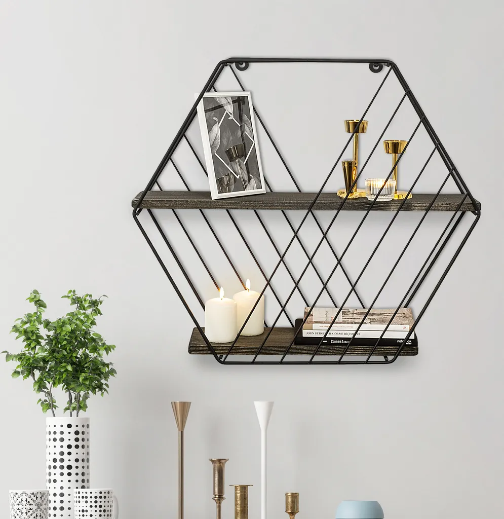 Étagère Murale Noire Skye Decor Bois Robuste 60 cm Design Géométrique