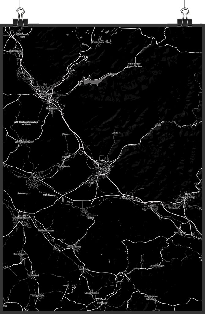 Mr. & Mrs. Panda Bild Herzberg am Harz DIN A5 - Geschenk, Kunstdruck, Stadt Dorf Karte Landkarte Map Stadtplan, Wandbild, Plakat, wanddeko, drucke
