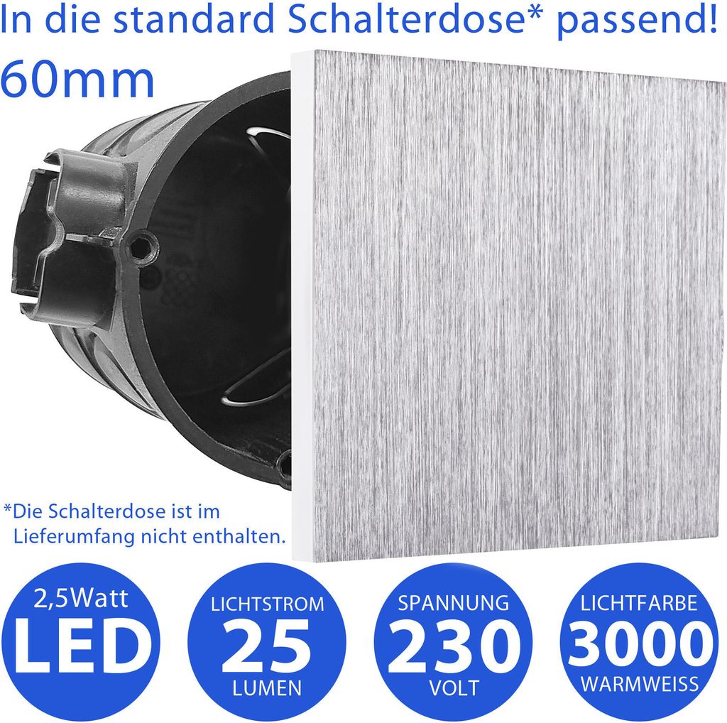 Moderne LED Treppenbeleuchtung 2,5 Watt eckig 6107S-AB in Alu gebürstet