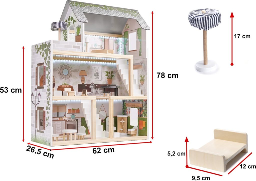 Großes Puppenhaus A92 XXL Traumhaus Set aus Holz mit LED Produktbild 4