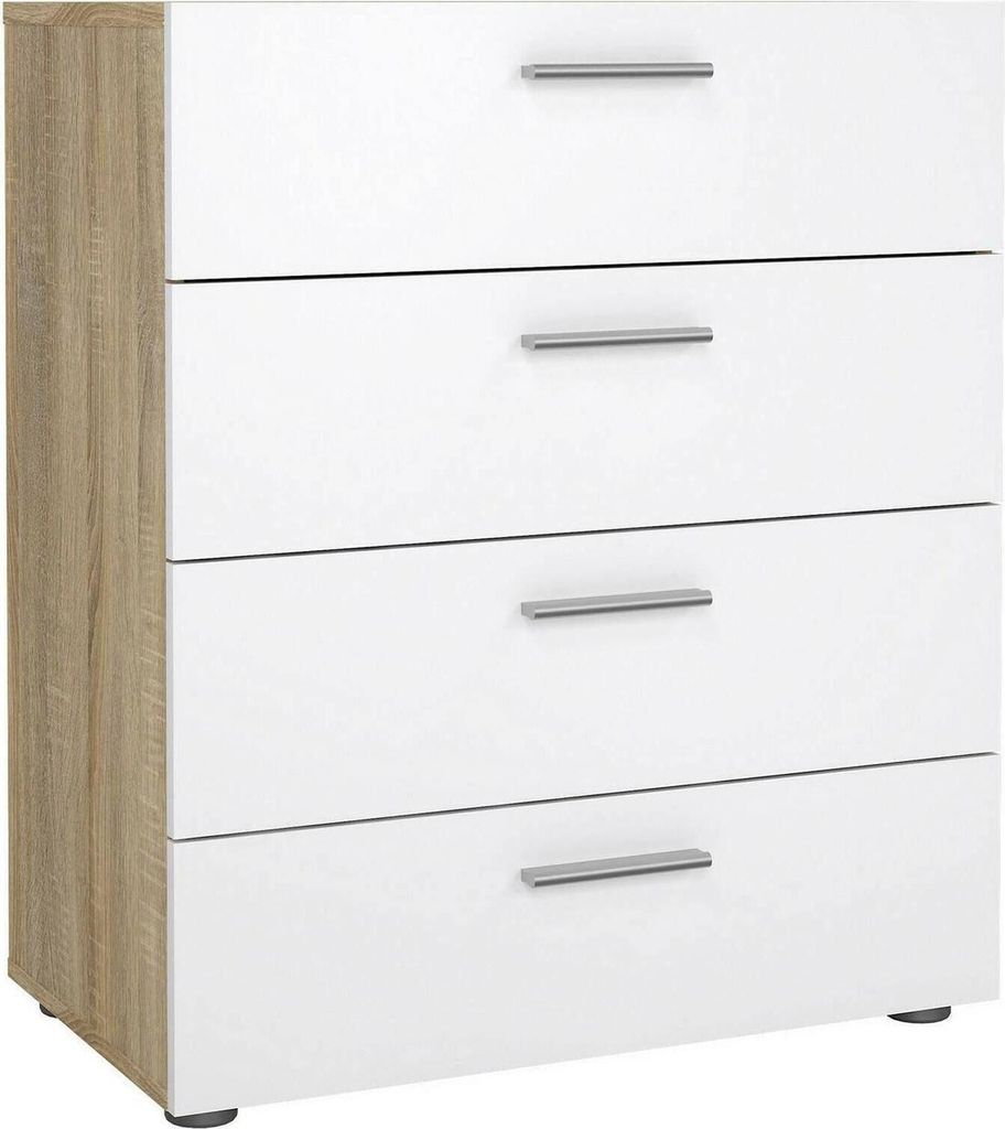 Kommode Nina, Mehrzweckkommode, Schlafzimmerkommode, Schrank mit Schubladen, 70x40 h82 cm, Eicheund Glänzendes Weiß