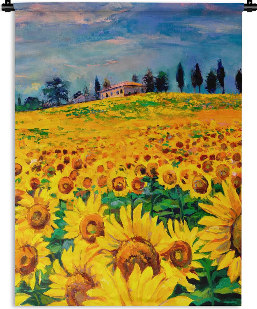 MuchoWow Wandteppich Wandbehang Ölfarbe - Gemälde - Blumen - Sonnenblume 60x80 cm Tapisserie Dekoration Wandtuch - Decke - Wandtücher - Wohne