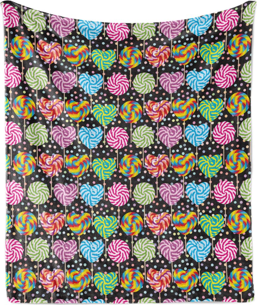 ABAKUHAUS Dessert Weich Flanell Fleece Decke, Bunte Süßigkeit Lollipops Spiral Zuckerrübe mit Tupfen, 175 x 230 cm, Sky Blue Magenta und Lindgrün