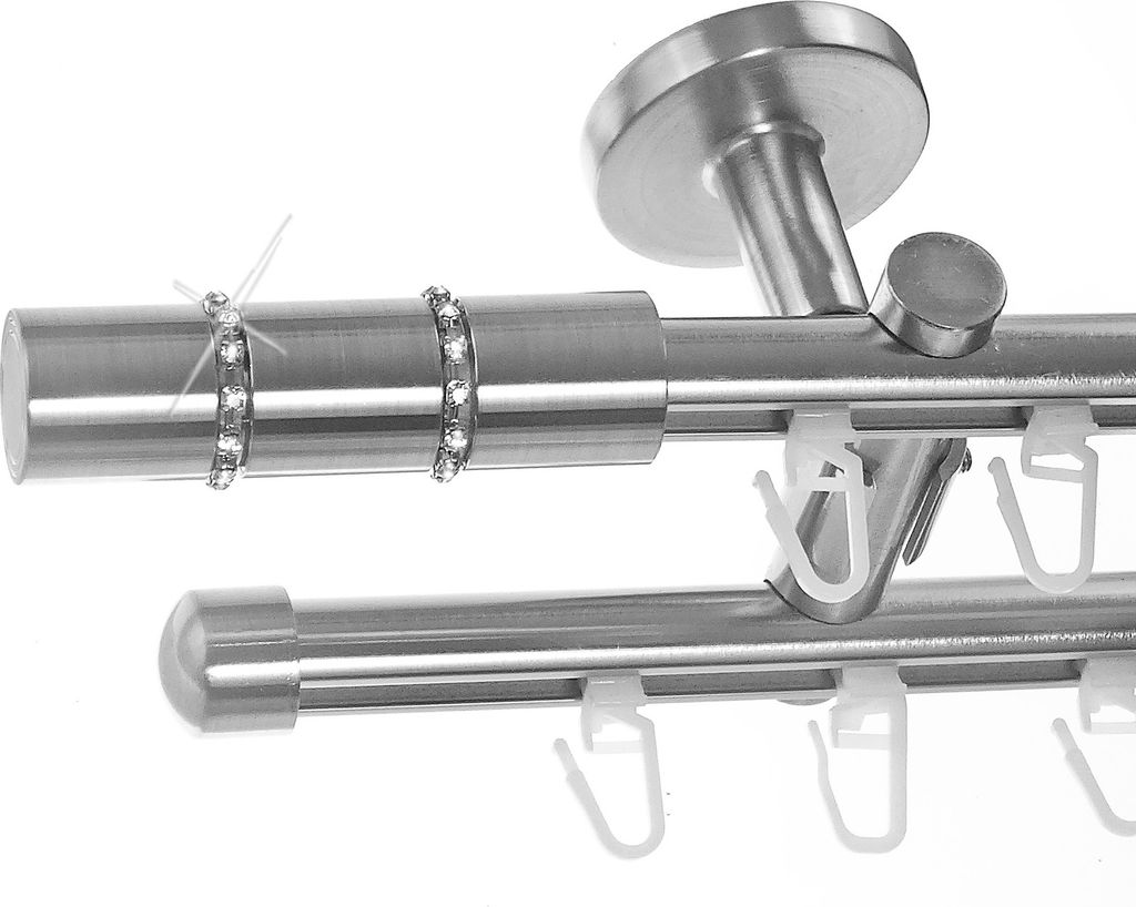 Innenlauf Gardinenstange Ø 16mm Metall Edelstahl Look Deckenträger 2-läufig D80