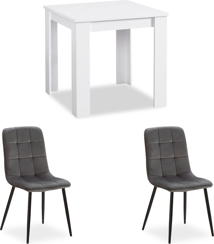 Table 80x80 cm Group Salle à Manger 2 Chaises Velours Gris Image du produit 
