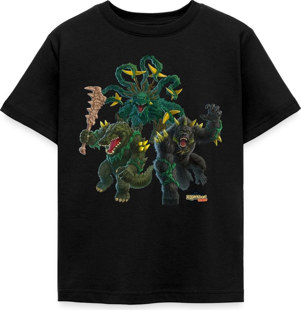 Spreadshirt Schleich ELDRADOR CREATURES Dschungel-Monster Kinder T-Shirt, 98/104 (3-4 Jahre), Schwarz