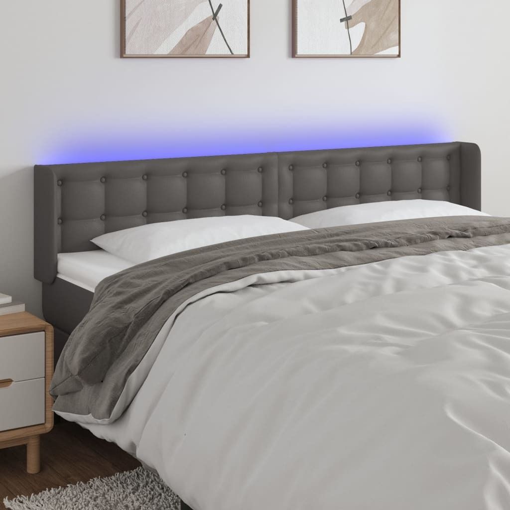 "Rabatt" LED Kopfteil modern - Kopfteil für Bett - Grau 203x16x78/88 cm Kunstleder - Kopfteile CC4850