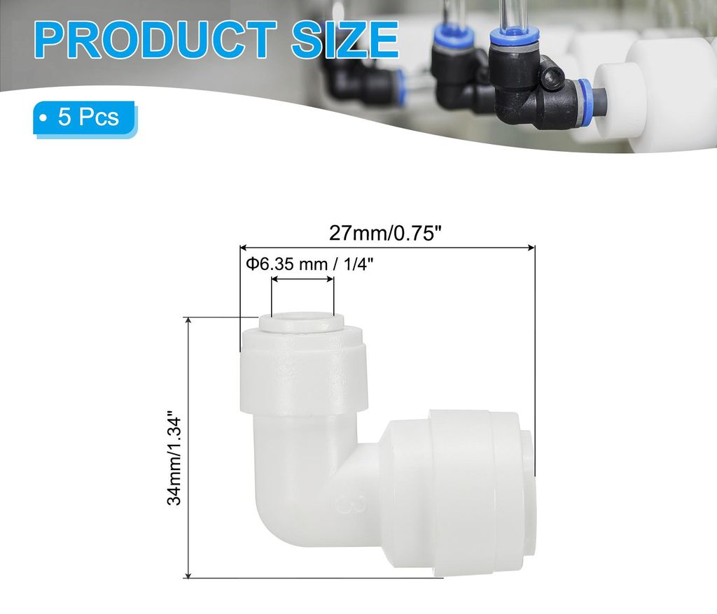Schnellsteckverbinder Wasserfilter Winkelverbinder 3/8" OD auf 1/4" OD, 5 Stš¹ck Steckverbinder Schnellanschluss fš¹r RO/DI Umkehrosmose Wasser...