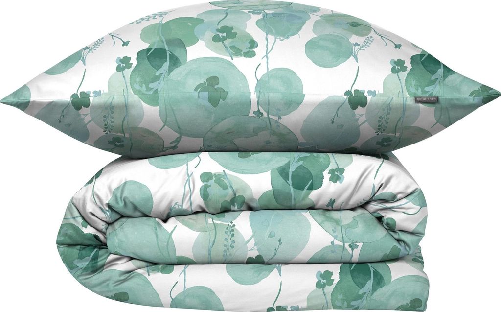 SCHIESSER Bettwäscheset Mia | Renforcé | 2-teilig | Floral | 100 % Baumwolle | Reißverschluss | 135x200 cm + 80x80 cm | Mint
