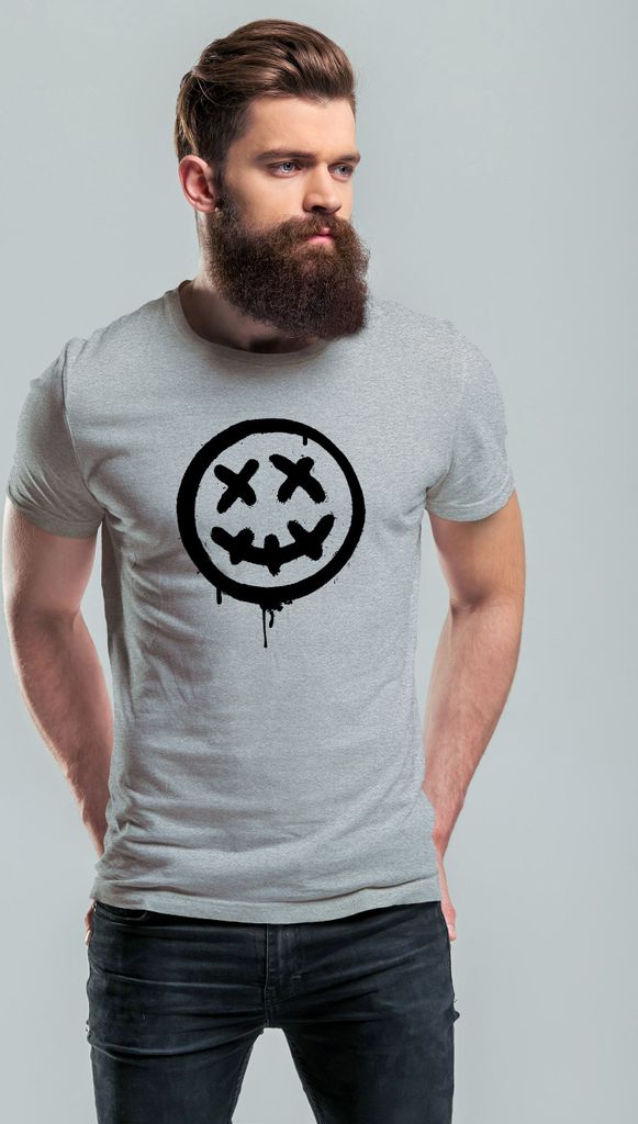 Herren T-Shirt Smile Seaky Face Print Aufdruck Teachwear Fashion Streetstyle Neverless grau S