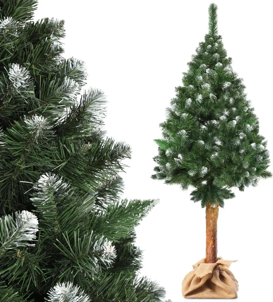 Grand pin de Noël artificiel 180 cm style naturel avec socle en bois