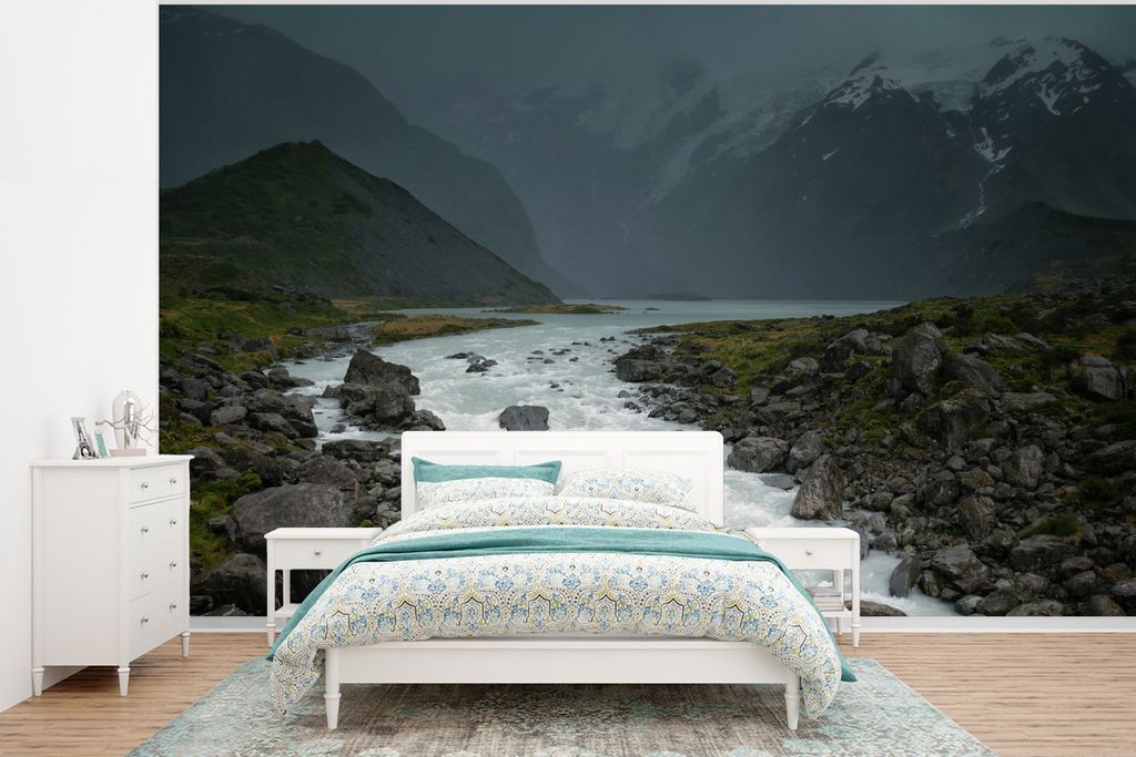 MuchoWow Fototapete für Wohnzimmer oder Schlafzimmer Wandtapete Vinyl Motivtapete Wasserläufe im Aoraki/Mount Cook National Park in Ozeanien - ...