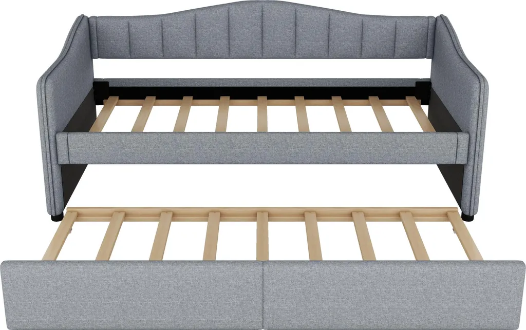 Canapé-lit extensible 90x200cm lit de jour en lin gris style minimaliste - 9