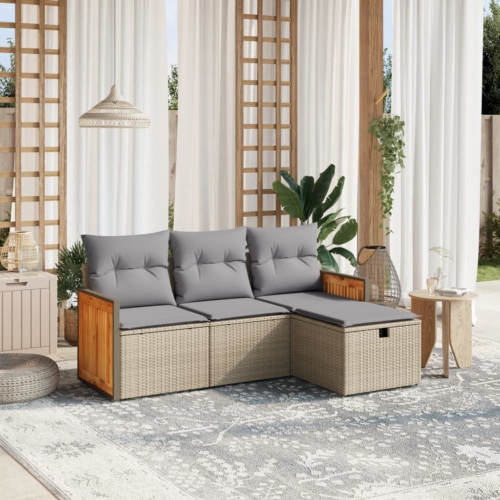 4-tlg. Garten-Sofagarnitur - mit Kissen Beigemischung Poly Rattan - Gartenmöbelset 3265707