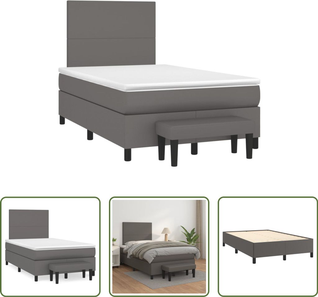 The Living Store Boxspringbett mit Matratze Grau 120x190 cm Kunstleder