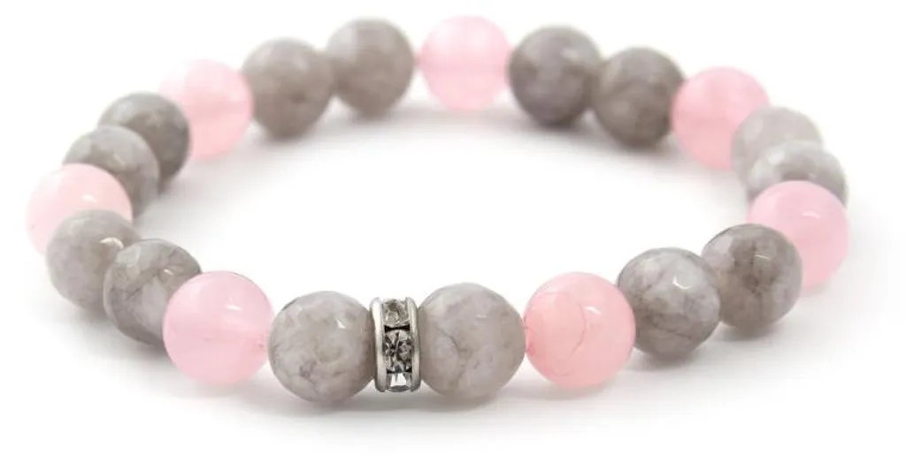 Bracelet perles jade et quartz rose MINK18/17 - Finition Polie Main