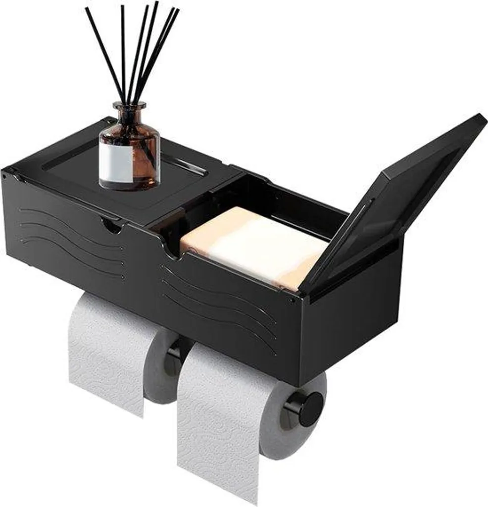 Porte-balai WC design en acier avec porte-lingettes intégré et tablette