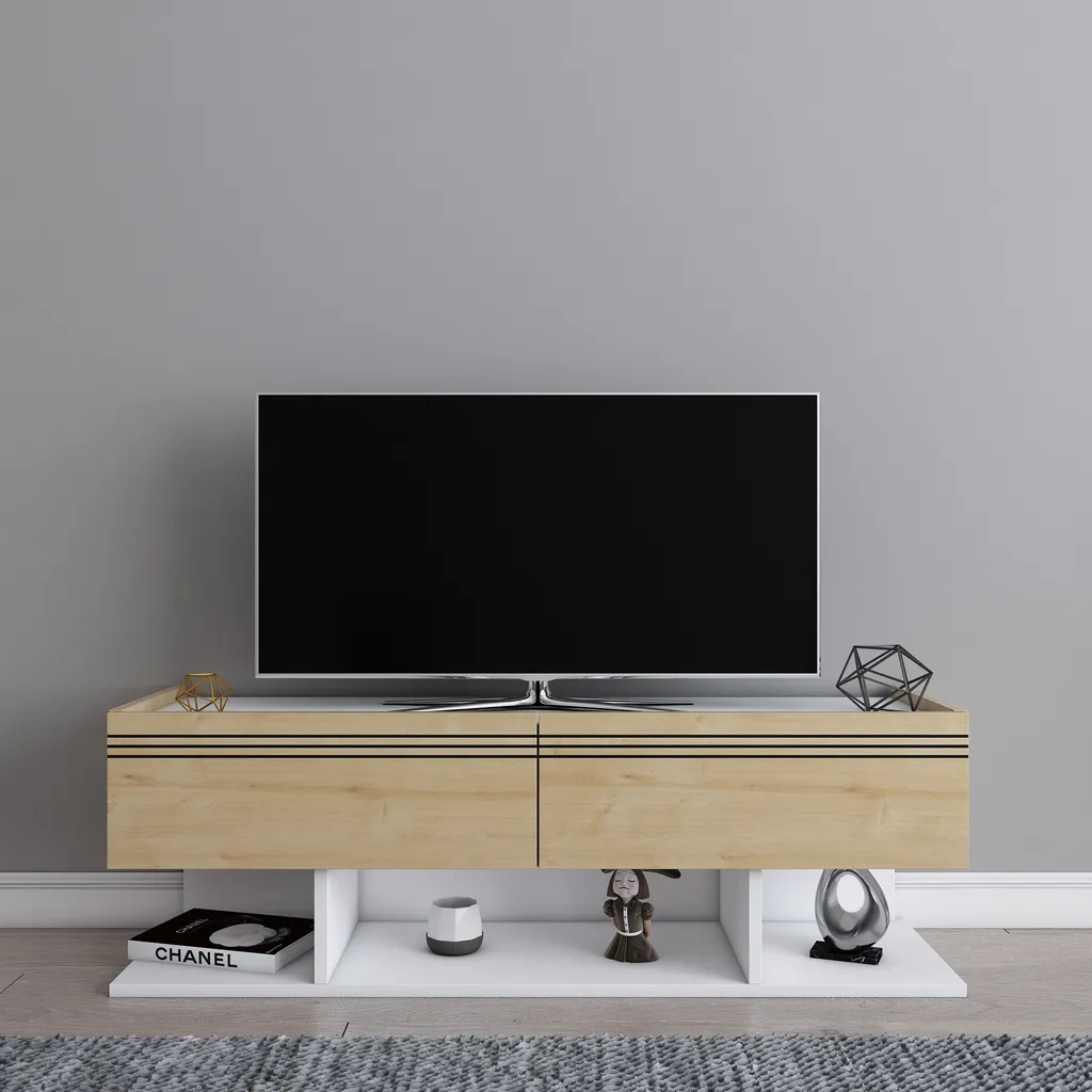Meuble Télévision 120 cm Blanc Saphir Decorotika Kase Style Géométrique