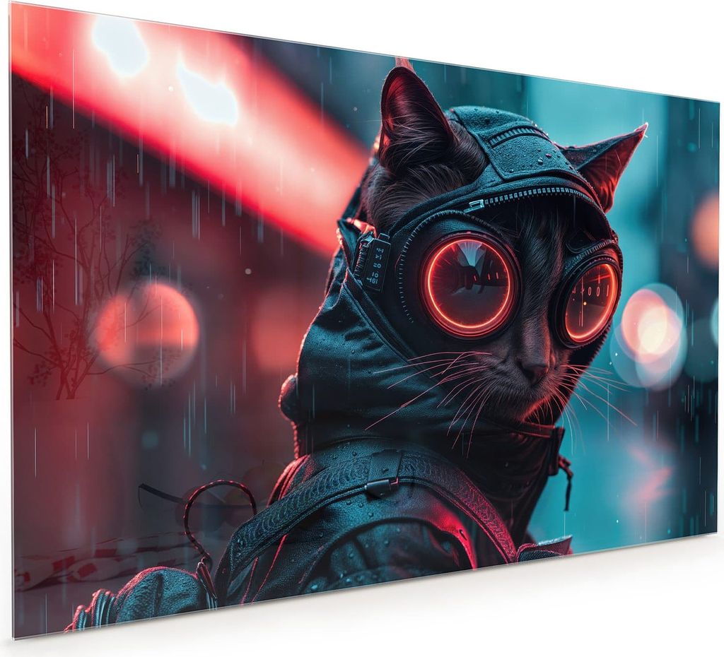 Küchenrückwand Spritzschutz Glas mit Motiv Cyber Katze 40 x 40 cm