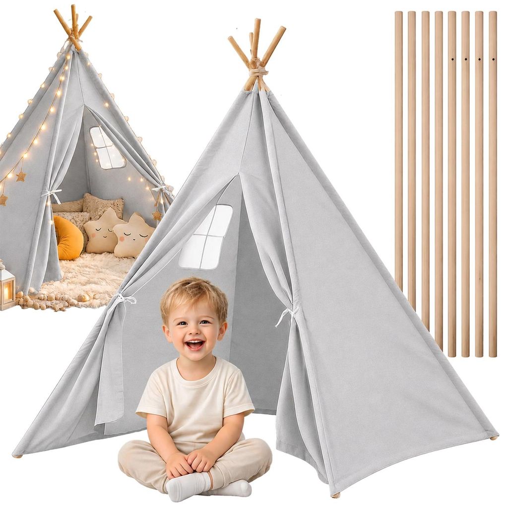 Kinder Tipi Spielzelt Wigwam Spielhaus Grau 80x80x110 cm Produktbild 