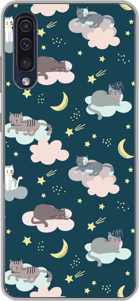 MuchoWow Handyhülle Schutzhülle Hülle für Telefoonhoesje Samsung Galaxy A30s Muster - Katze - Mond - Jungen - Mädchen - Kinder - Kind Siliko...