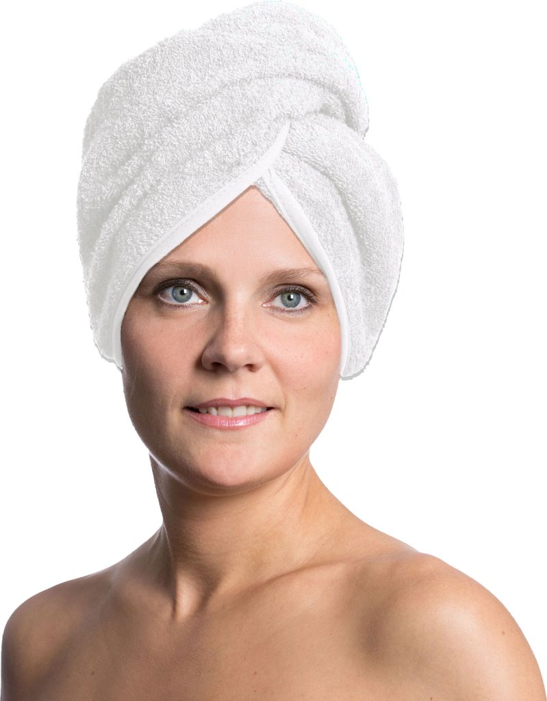 Haarturban / Kopfhandtuch aus Baumwolle, 64 cm, weiß