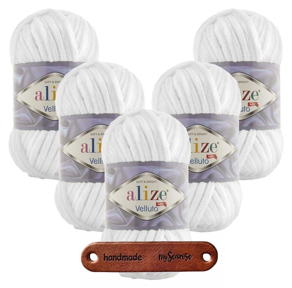 5 x ALIZE Velluto 55 White mit Label Produktbild 
